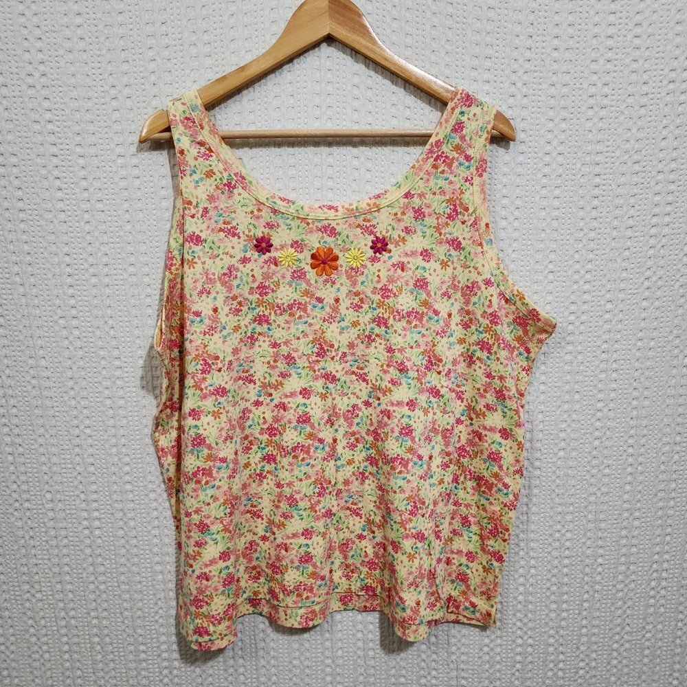 Vintage Cherokee Y2K Lizzie McGuire Style Embroidered Flower Sleeveless Top XXXL